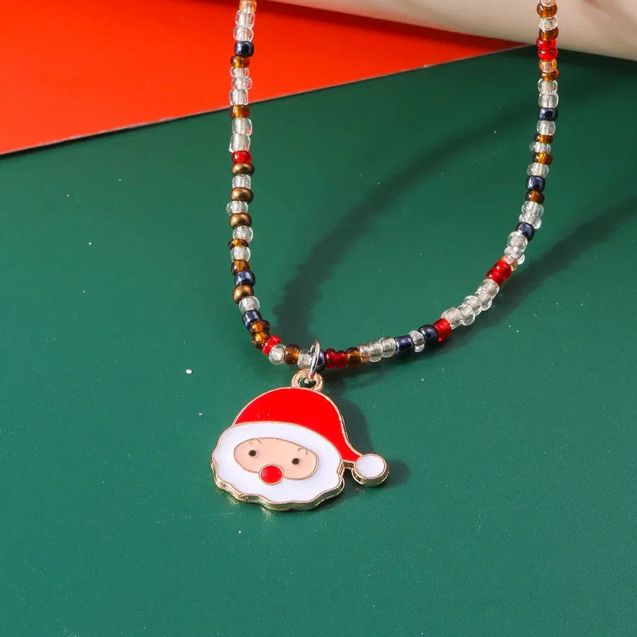 Cute Santa Claus Glass Pendant Necklaces Christmas Wholesale