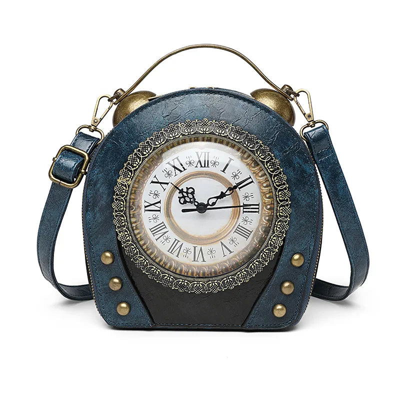 Women's PU Clock Vintage Style Semicircle Zipper Circle Bag