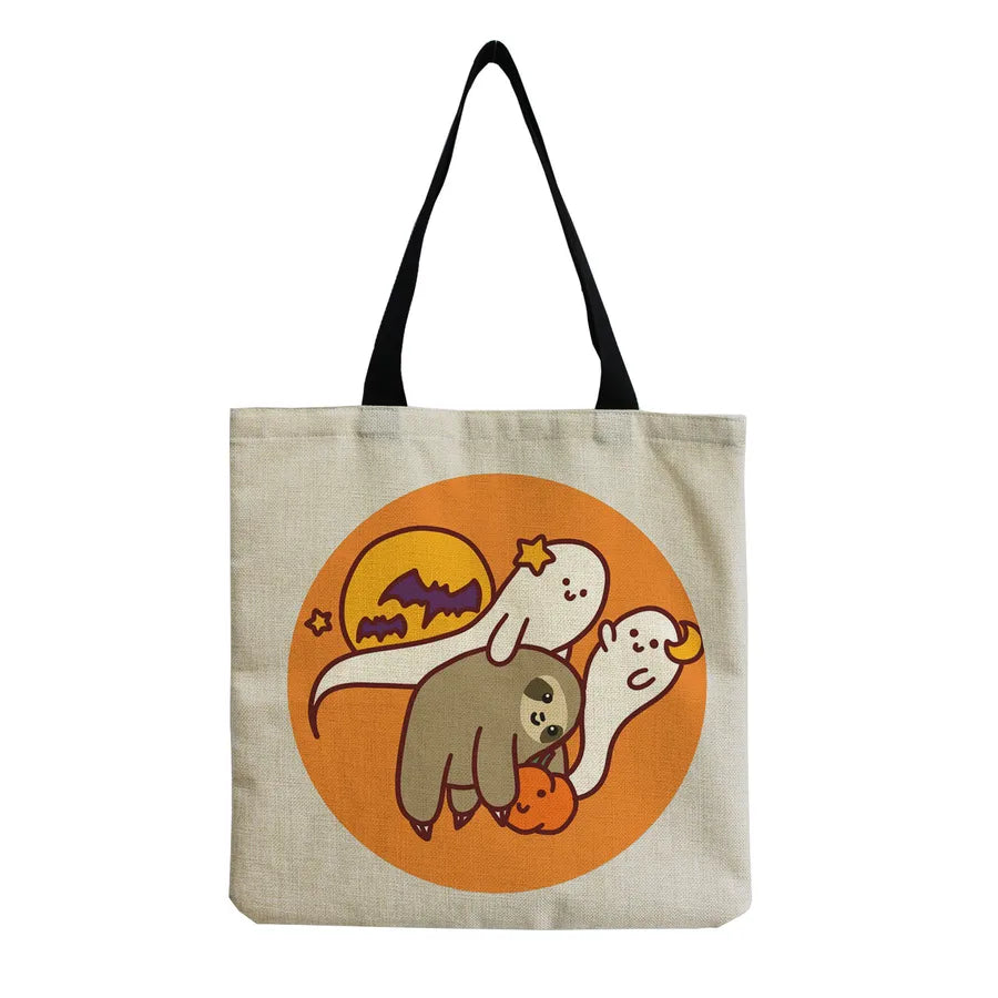 Women's Cute Cartoon Letter Linen Shopping bags