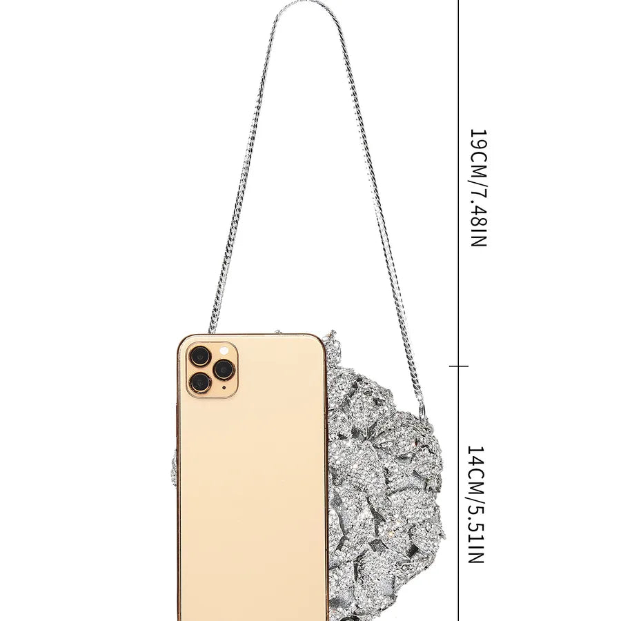 silver pu leather flower round evening bags