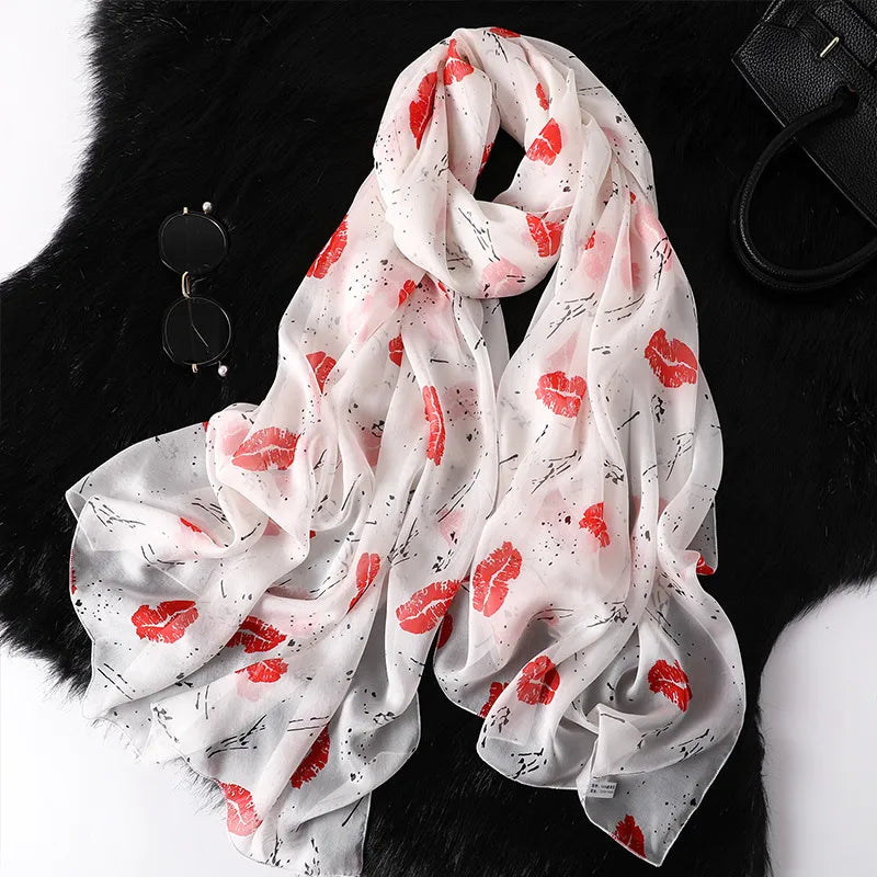 women's elegant geometric satin silk scarf