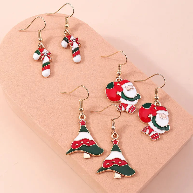 fashion christmas tree santa claus snowman alloy plating inlay rhinestones women's drop earrings 1 set