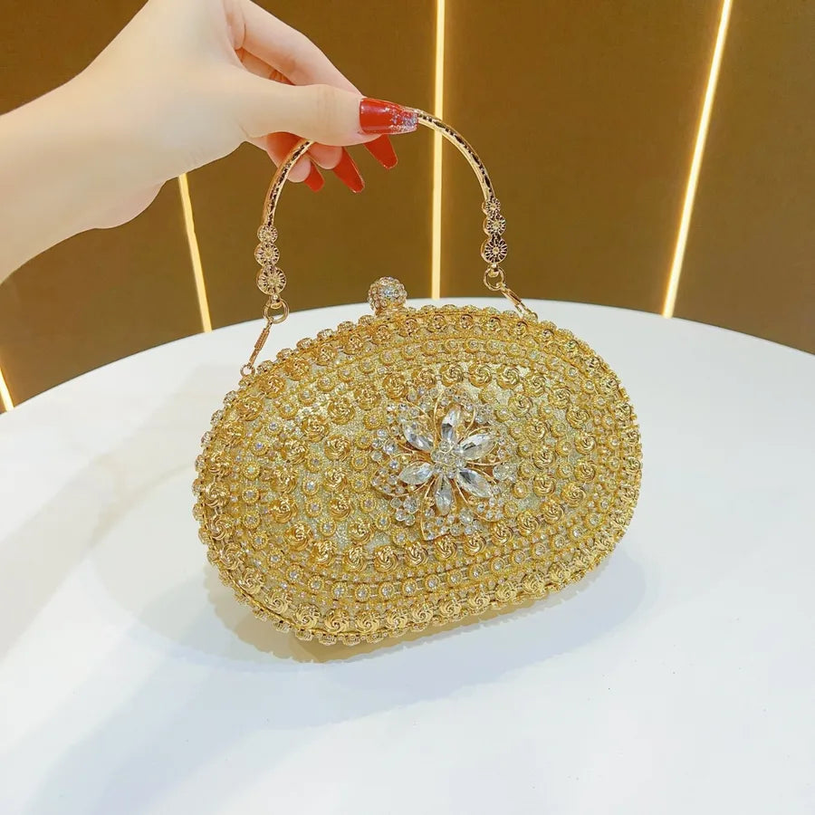 Customized Diamond Evening Bag Women's Wallet Crossbody Shell Shape Polyester Fiber Stripe Pattern Fashionable Party Bag