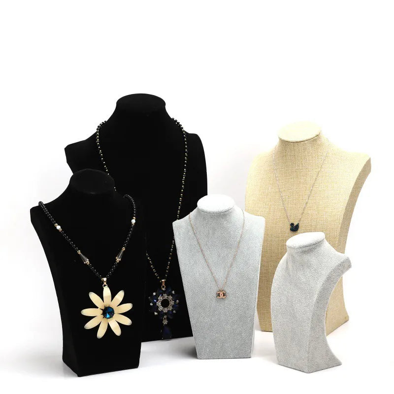 Velvet Jewelry Necklace Display Stand Counter Top Fashionable Mannequin Head Model Premium Feel Stitching Process