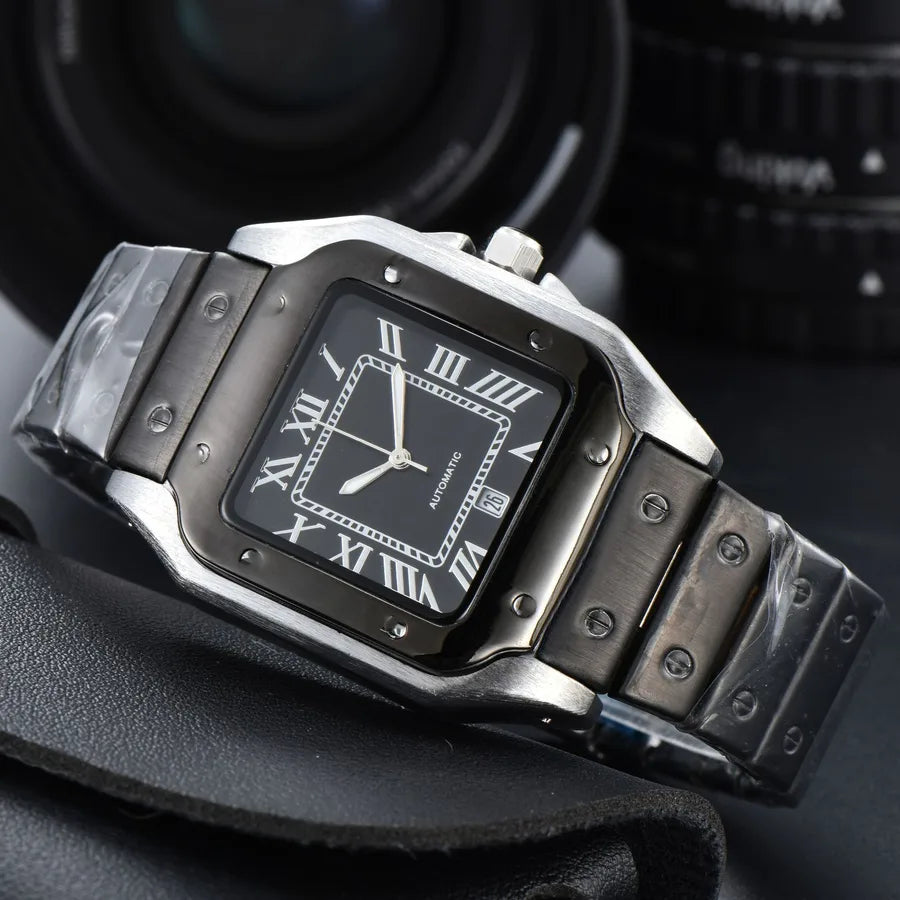 Business Color Block Solid Color Butterfly Double Snap Quartz Men's Watches