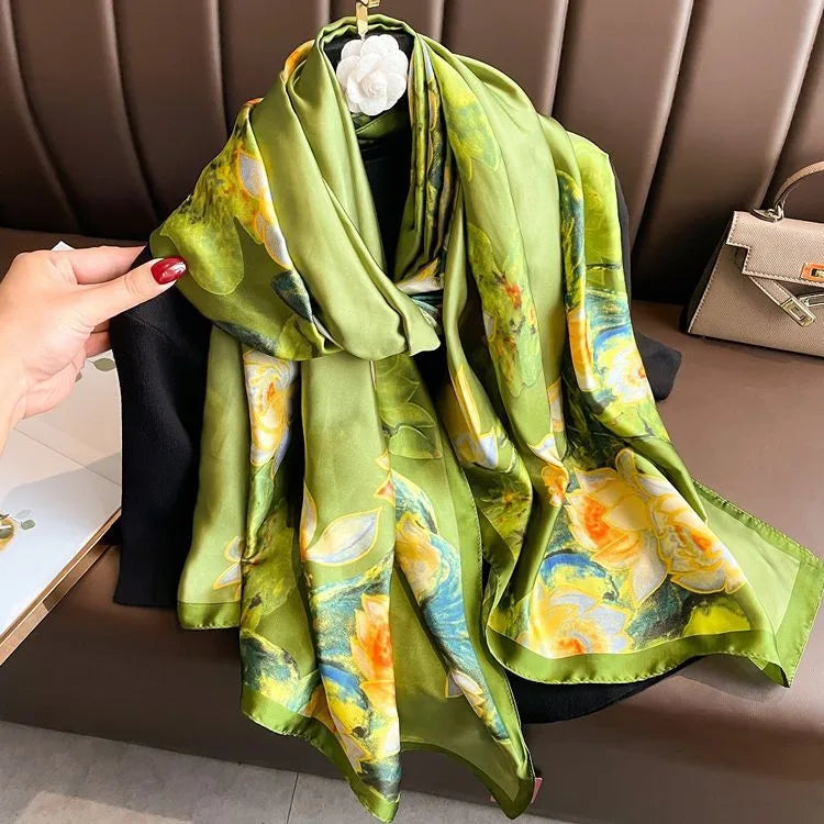 women's fashion letter plaid satin printing silk scarves
