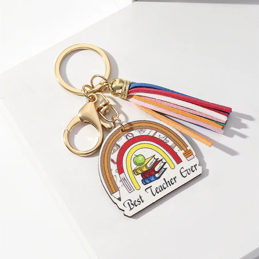 Modern Style Letter Rainbow Tassel Wood Teachers' Day Unisex Keychain