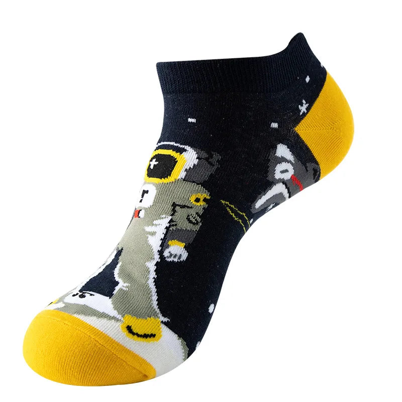 unisex sports cartoon stripe bird cotton jacquard crew socks 1 set