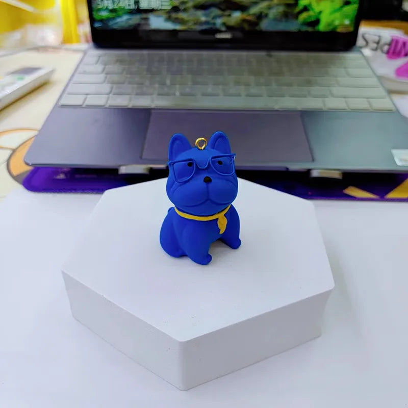 Cartoon Resin Glasses French Bulldog Keychain for Women Cute Creative Dog Exquisite Car Keychain Bag Pendant