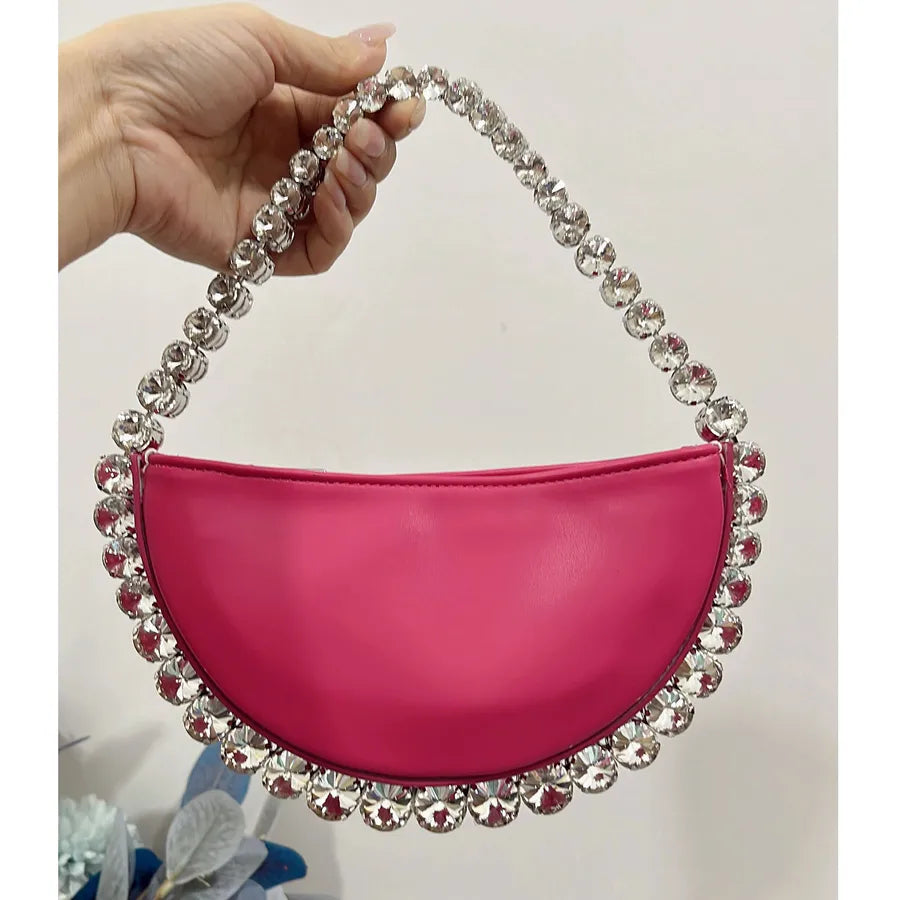 women's all seasons pu leather solid color streetwear semicircle zipper handbag