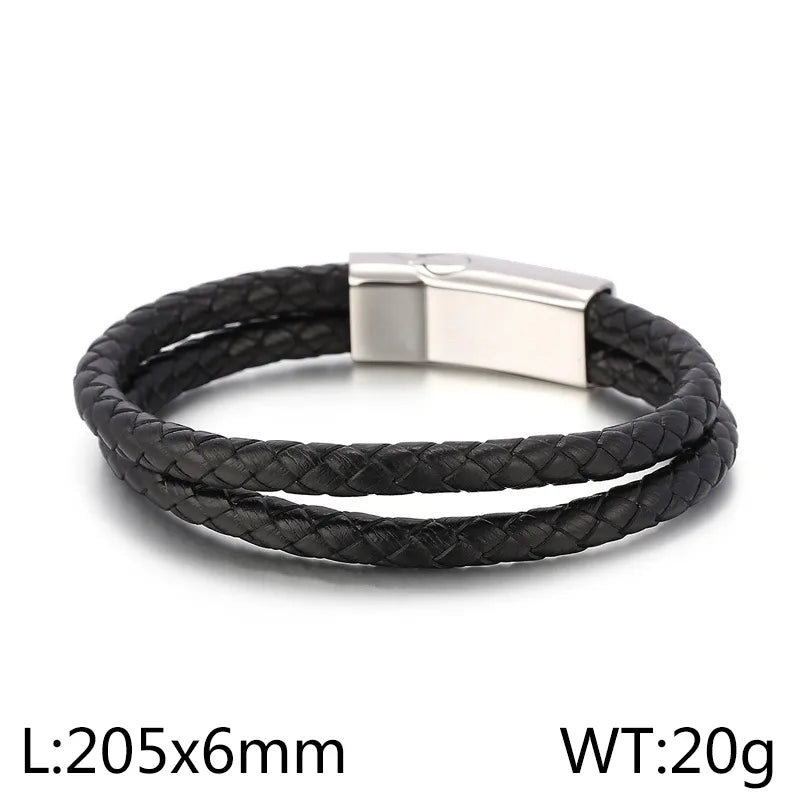 hip-hop streetwear geometric pu leather men's bangle