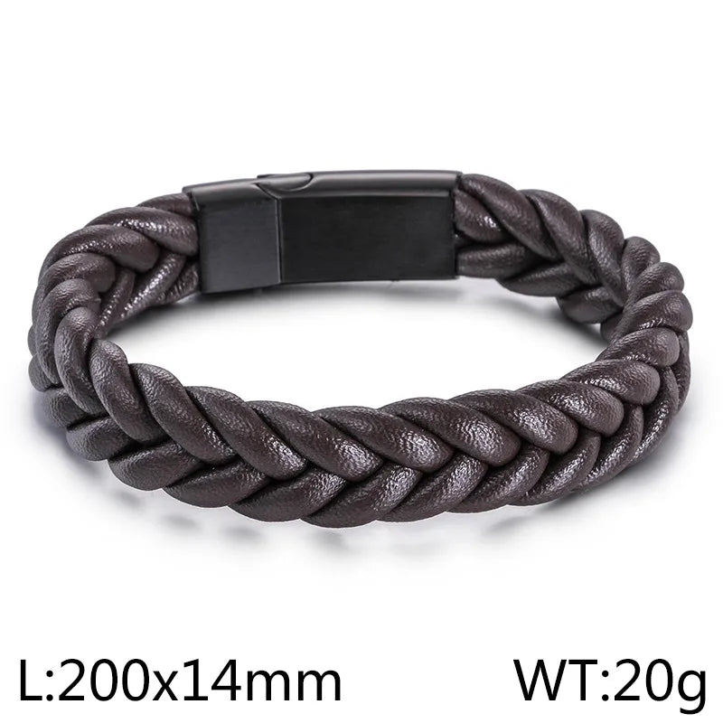 Hip-Hop Retro Solid Color Pu Leather Braid Men's Bangle