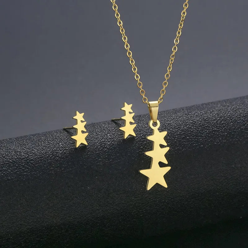 Wholesale Jewelry IG Style Casual Streetwear Moon Hand Of Fatima Butterfly 201 Stainless Steel cable chain Small Stud Earrings Necklace