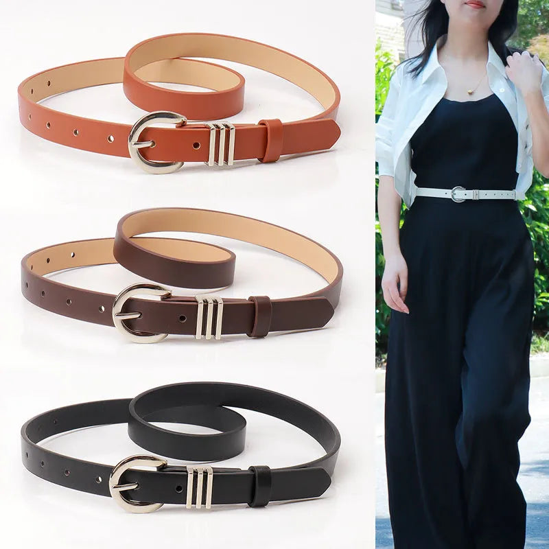 Simple Style Solid Color Pu Leather Alloy Women's Leather Belts