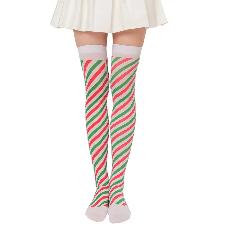Christmas Sweet Women'S Plaid Solid Color Polyester Over The Knee Socks
