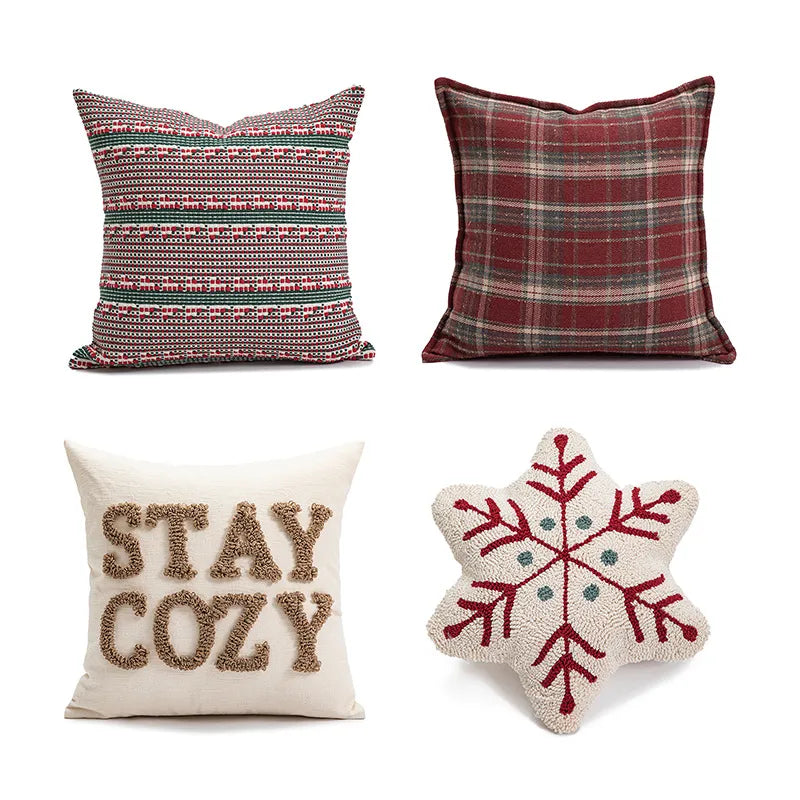 Christmas Decorative Throw Pillow Covers Red Flocking Sofa Living Room Couch Cushion Covers For Christmas Tree Decoration