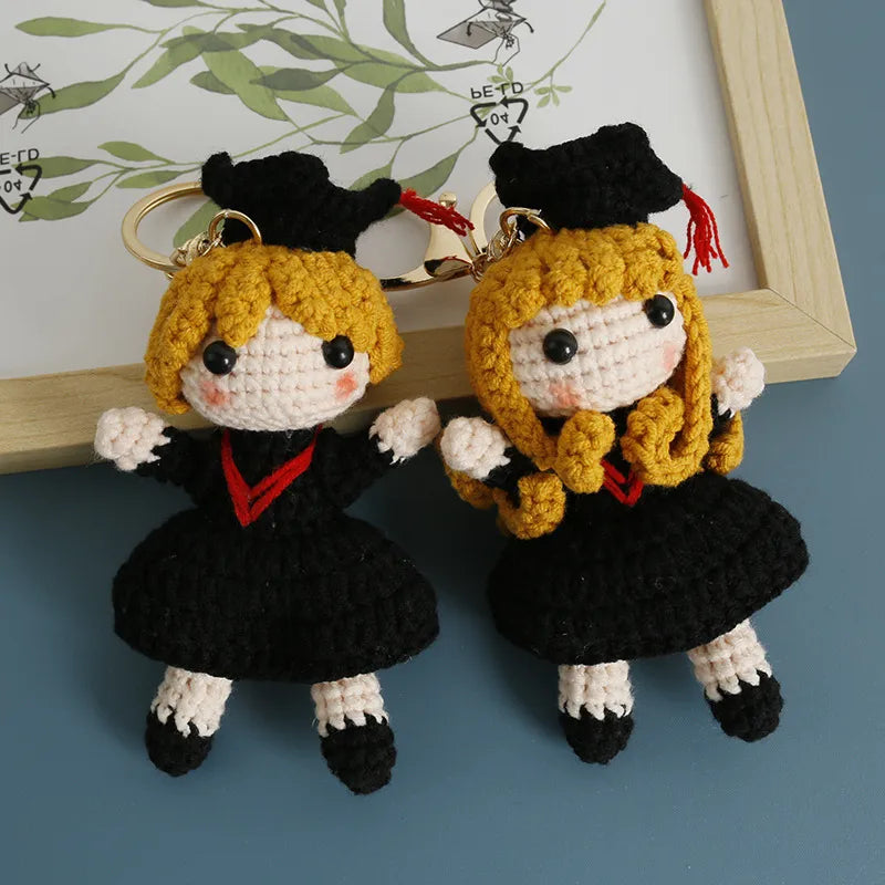 Hand Knitted Graduation Doll Pendant Cute Cartoon Style Fuzzy Ball Graduation Season Ornaments Kitty  Animation Main Character