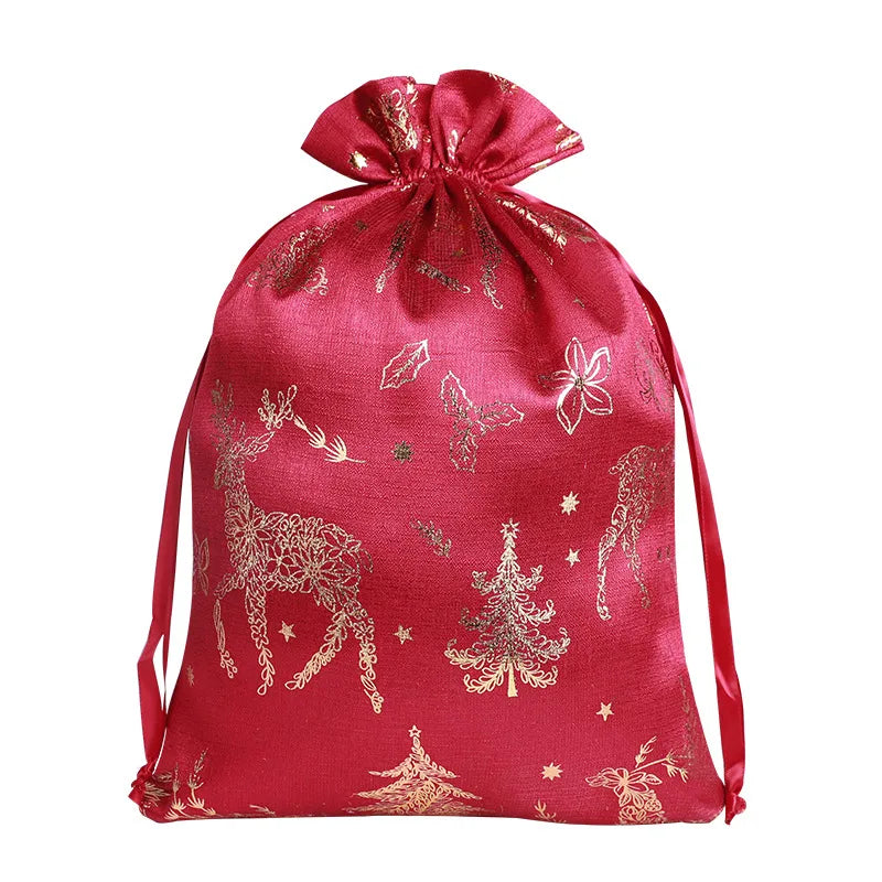 Lina New Christmas Golden Embossed Bamboo Node Cotton Rope Drawstring Gift Storage Bag Chinese Style Gift Packaging