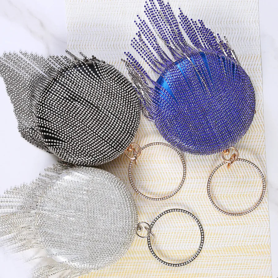 Cloth Solid Color Tassel Round Evening Bags