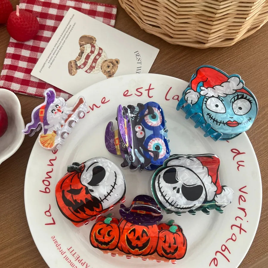Halloween Jack Pumpkin Hair Clip Festive Apple Face Shark Clip Girls Holiday Headwear Skeleton Design Mixed Material Hair Accessory