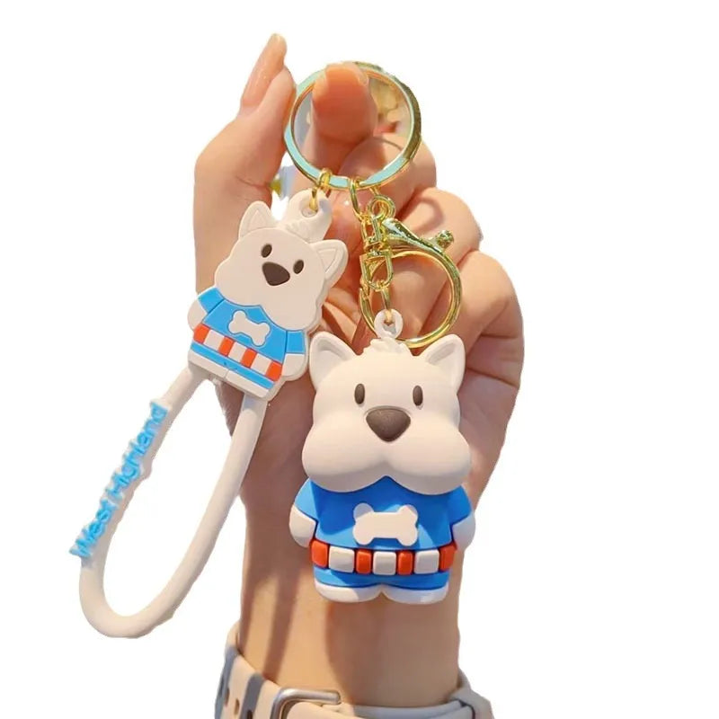 Fashionable Soft Silicone West Highland Dog Keychain Couple Bag Hanging Decoration Precise Gift Key Holder Accessories