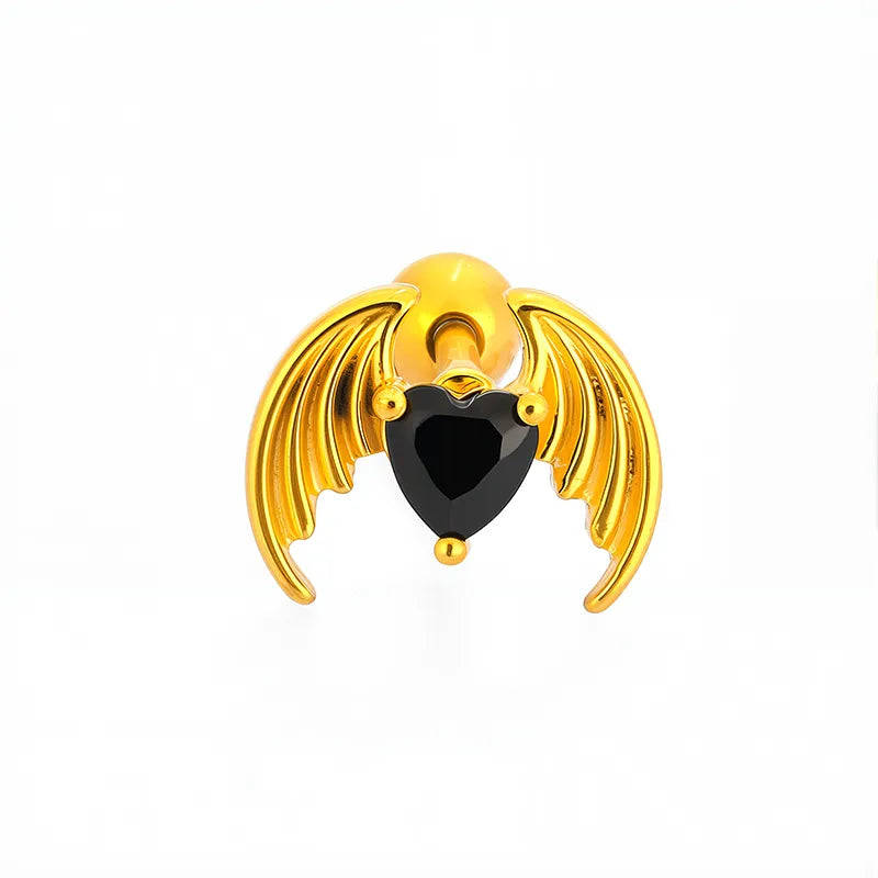 1 Piece Casual Nordic Style Punk Four Leaf Clover Wings Fish Tail Polishing Plating 316L Stainless Steel  Zircon 18K Gold Plated Screw Backs Ear Studs