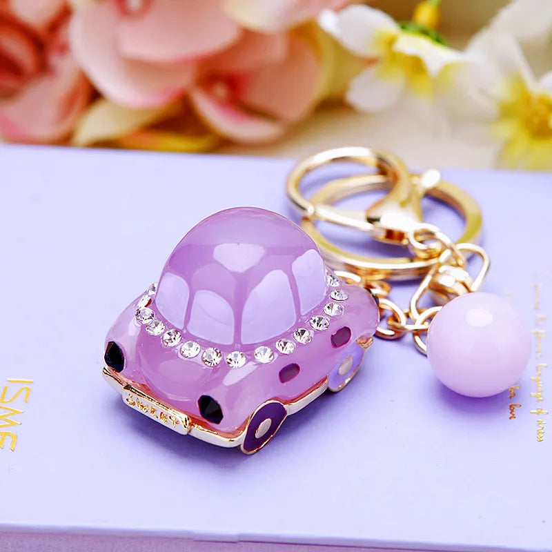 cute car metal diamond women's bag pendant keychain