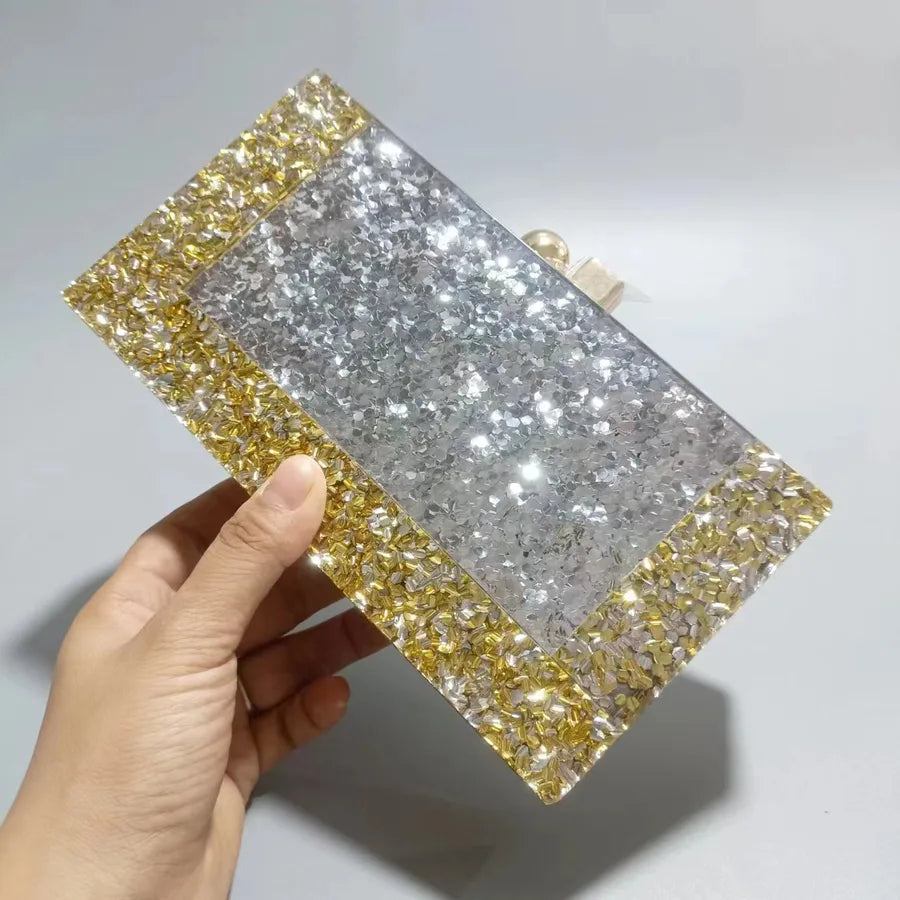 Purple Green Black Arylic Marble Square Evening Bags