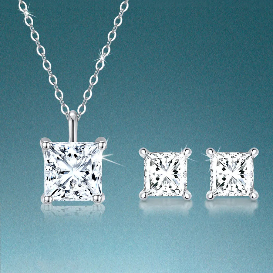 Moissanite Earrings Necklace White Gold Plated Earrings Necklace