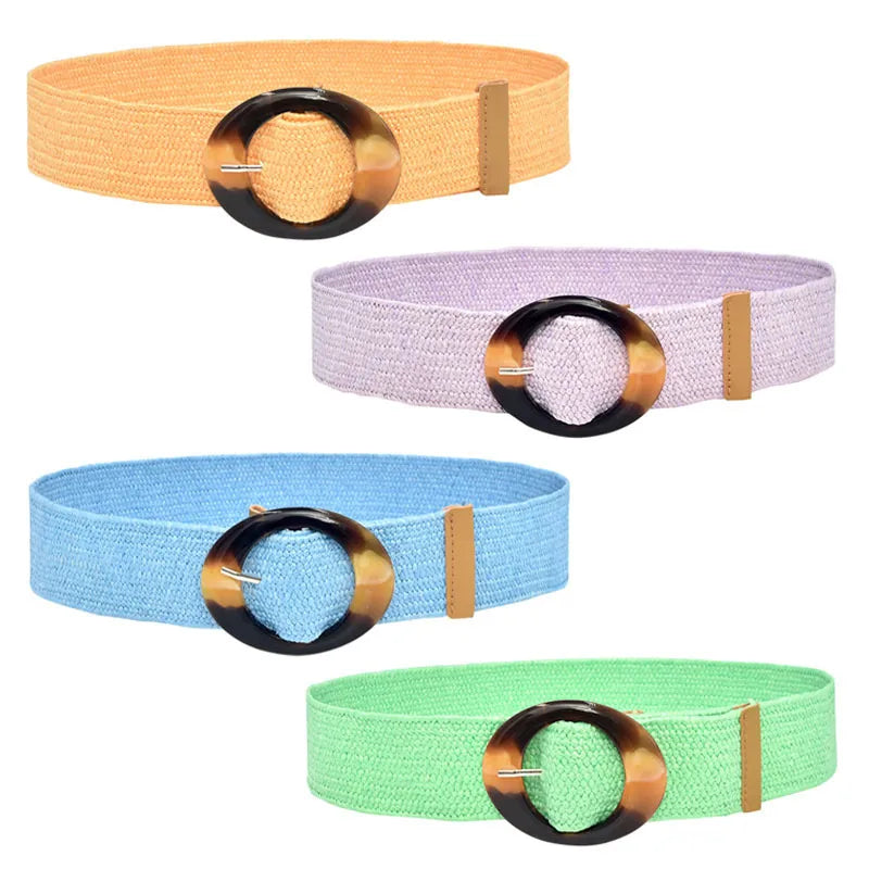 Retro Commute Stripe Solid Color Straw Women's Woven Belts