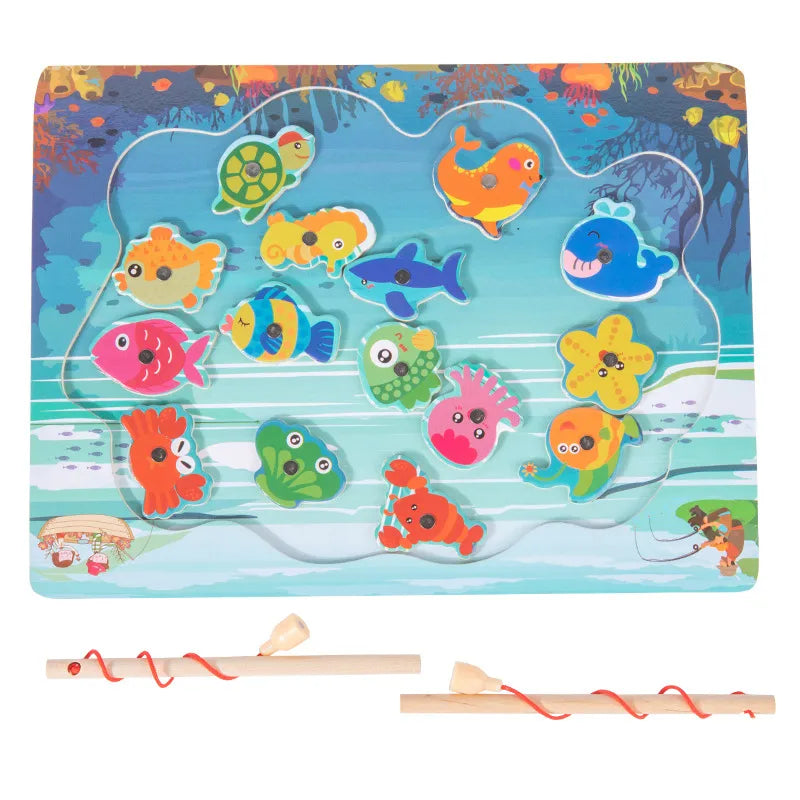 Magnetic Wooden Fishing Toy For Children Early Education Development Baby Intelligence Enhancement Preschool Parent-Child Game