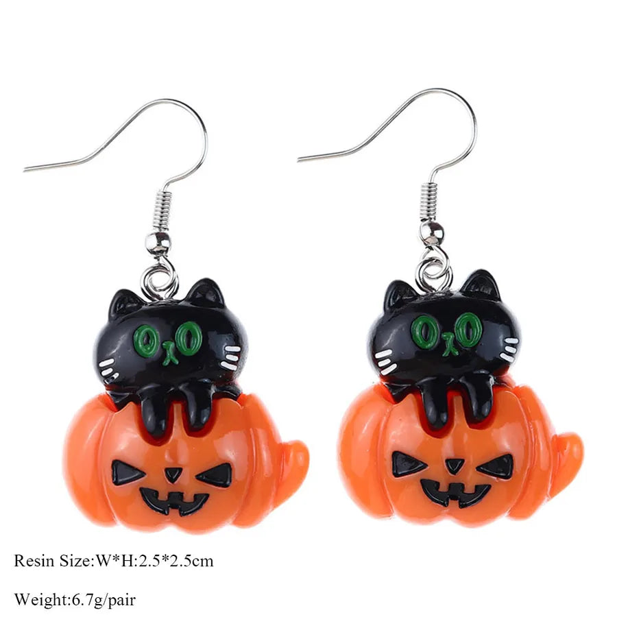 Halloween Series  Ear Rings Scary Funny Personality Skull Spider Ghost Pumpkin Resin Earrings Dangle