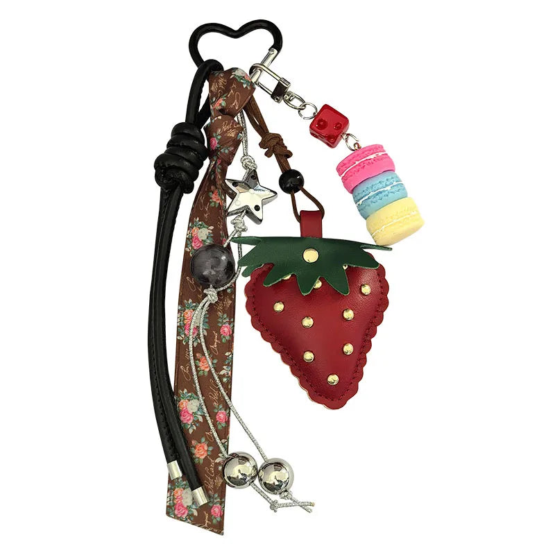 Creative Leather Strawberry Keychain Cute Bag Charm Mobile Phone Chain Accessory Luxury Artificial Leather Wedding Graduation Birthday
