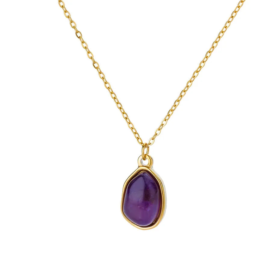 Wholesale Jewelry Elegant Sweet Geometric 304 Stainless Steel Cat's Eye Stone Plating cable chain Pendant Necklace
