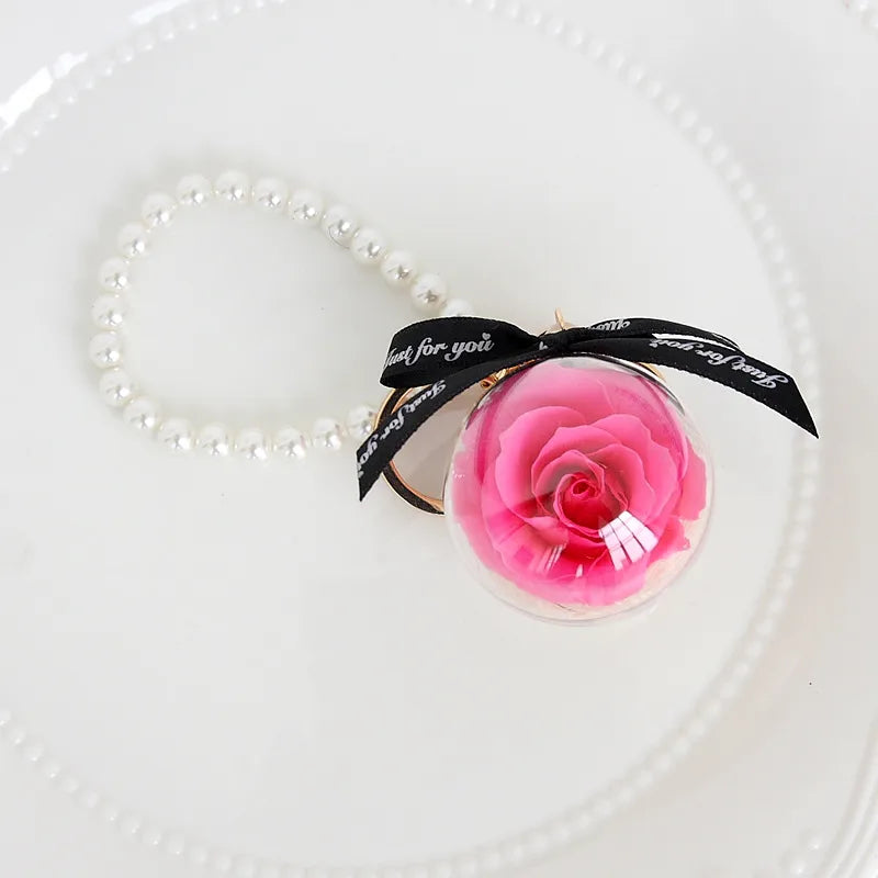 cute letter preserved flower women's keychain