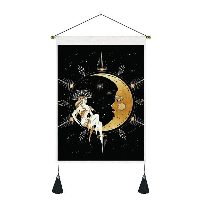 retro human starry sky moon polyester tapestry wall art