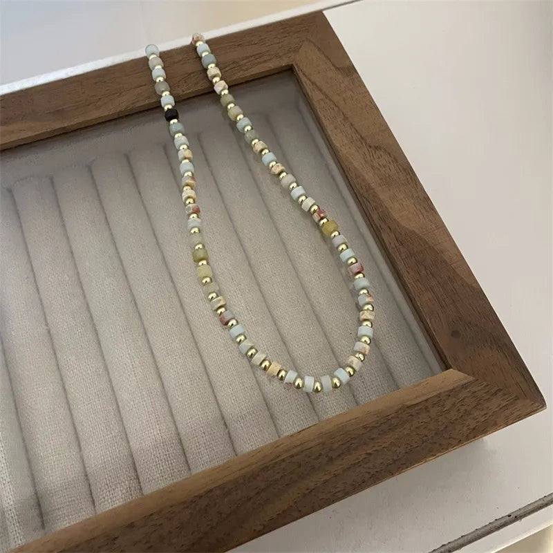 basic geometric natural stone titanium steel copper necklace