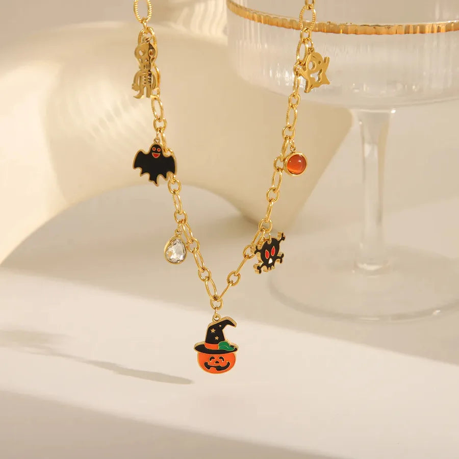 Halloween Series Pumpkin Funny Stainless Steel Plated 18K Gold Pendant Necklace Women's Artistic Commute Style Four Seasons Universal
