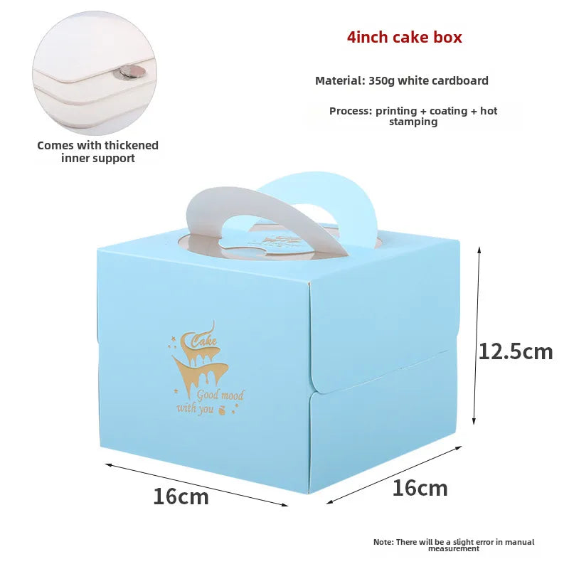 Thickened portable birthday cake packaging box increased four-inch cake box bronzing 6-inch baking packaging box wholesale