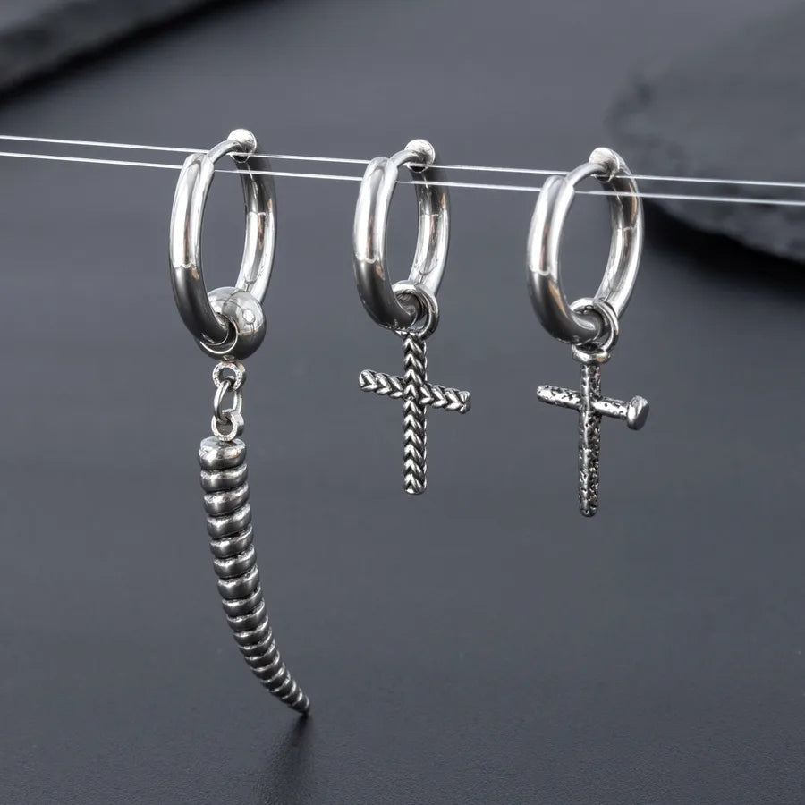 1 Piece Hip-Hop Punk Cross 316 Stainless Steel  Drop Earrings