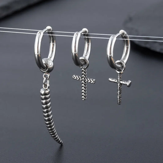 1 Piece Hip-Hop Punk Cross 316 Stainless Steel  Drop Earrings