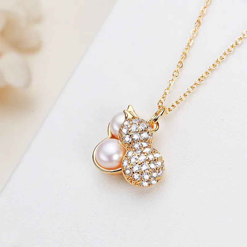 Freshwater Pearl Copper Zircon cable chain Plating Inlay Gourd Necklace