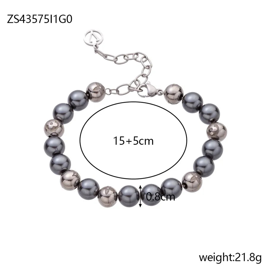 Simple Style Geometric Zircon Imitation Pearl Titanium Steel Beaded Chain Beaded Bracelets Wholesale