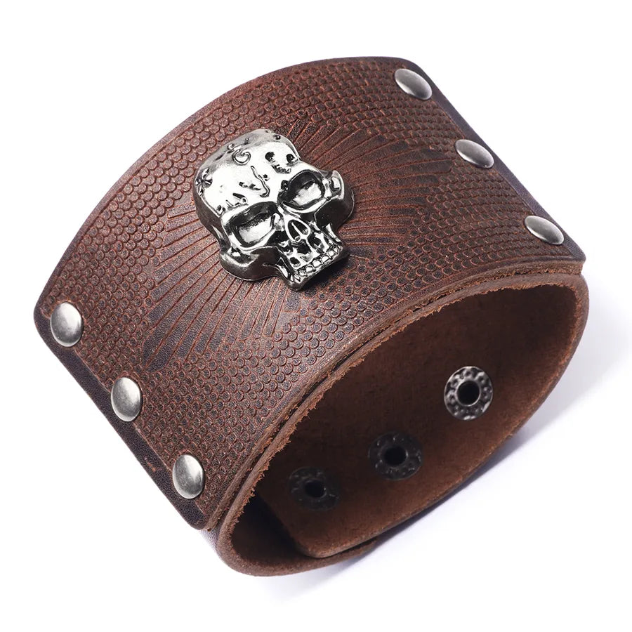 Vintage Style Skull Leather Halloween Men'S Bangle