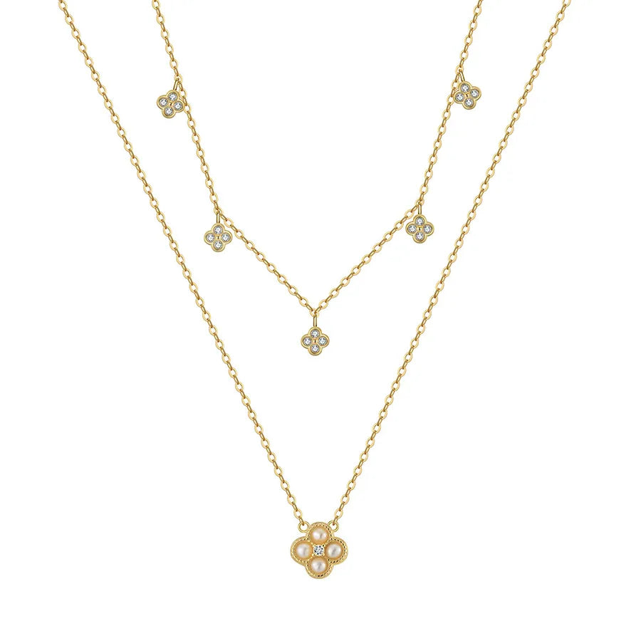 925 Sterling Silver Freshwater Pearl cable chain Plating Geometric Double Layer Necklaces Pendant Necklace Necklace