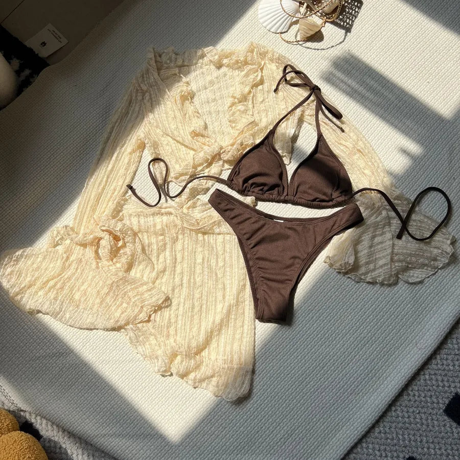 Women's Sexy Solid Color 4 Pieces Set Bikinis Swimwear