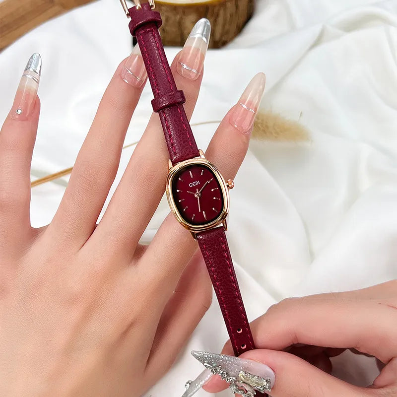 Retro Solid Color Buckle Quartz Watch Women's Watches