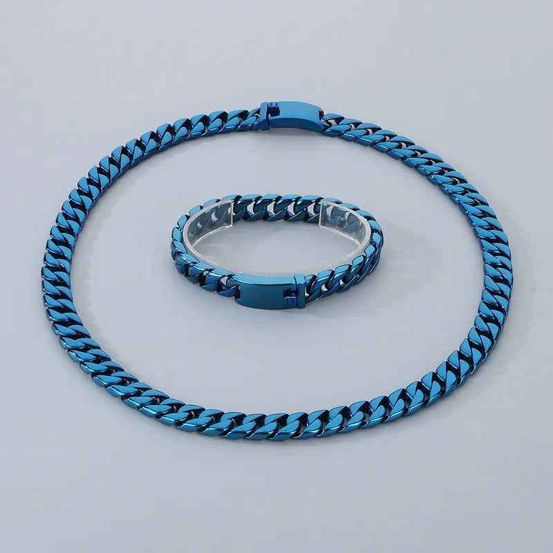 Hipster Dopamine Bracelet Hip Hop Simple Vacuum Plating 12mm Cuban Chain Stainless Steel Necklace Men's suit