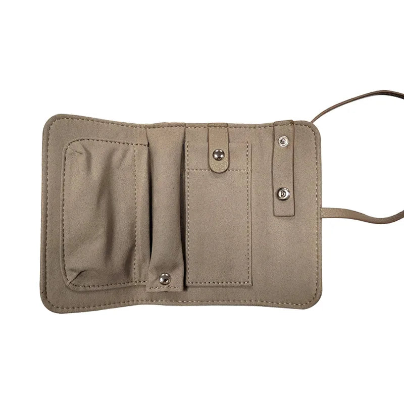 Portable Folding Jewelry Storage Bag Women's Convenient Carry-On Earring Ring Jewelry Roll Bag Leather Pure Color Jewelry Box