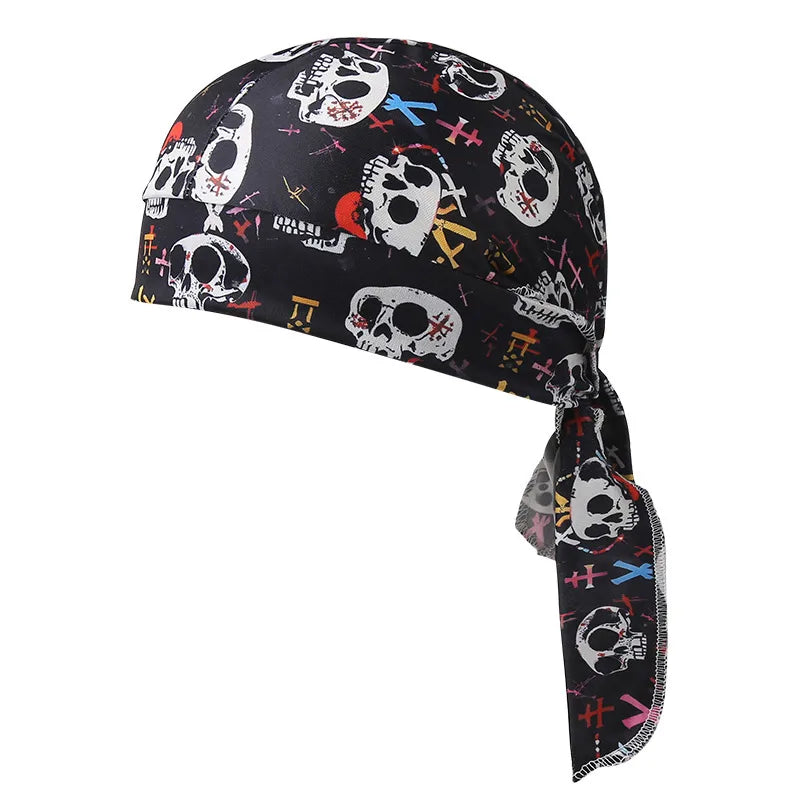 Fashionable Pirate Hat Headscarf Combo For Outdoor Sports And Halloween Party Unique Asymmetric Satin Design Chinese Style Hip Hop
